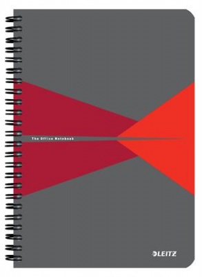 Blok, A5, štvorčekový, 90 listov, laminovaná kartónová obálka, LEITZ "Office", sivá-červená