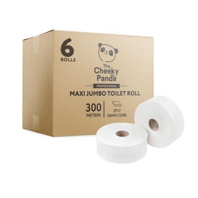 Toaletný papier, bambusový, 2-vrstvový, veľký kotúč, priemer: 24,2 cm, 300 m/kotúč, 6 kotúčov, CHEEKY PANDA, biele