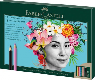 Farebné a grafitové ceruzky, sada, FABER-CASTELL "Polychromos & Pitt Graphite Matt" , 23 ks