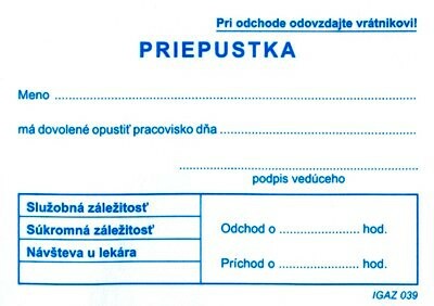 Priepustka A7, 100 listov